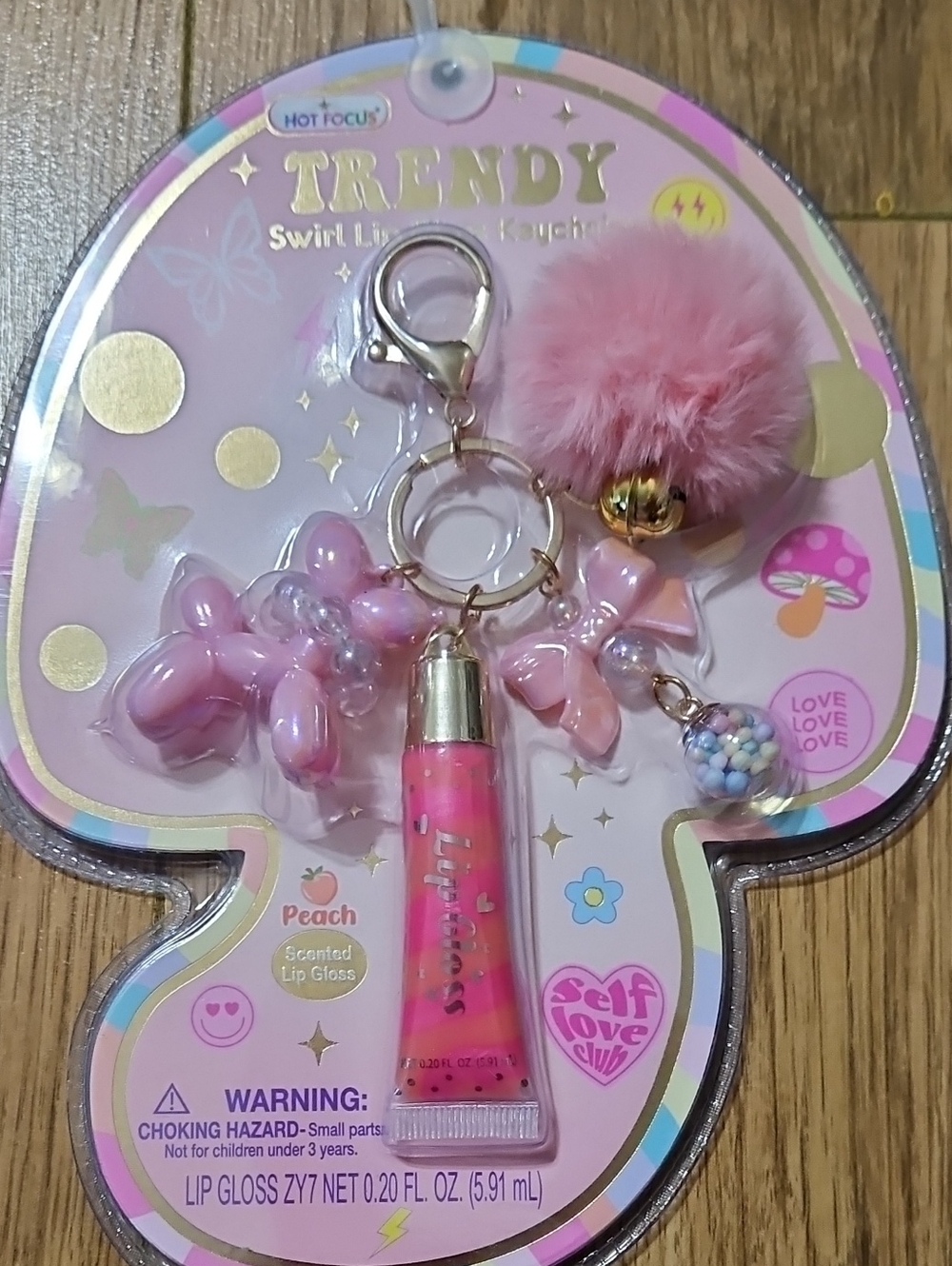 Hot Focus Trendy Swirl Lip Gloss Keychain Good Day Pink & Purple